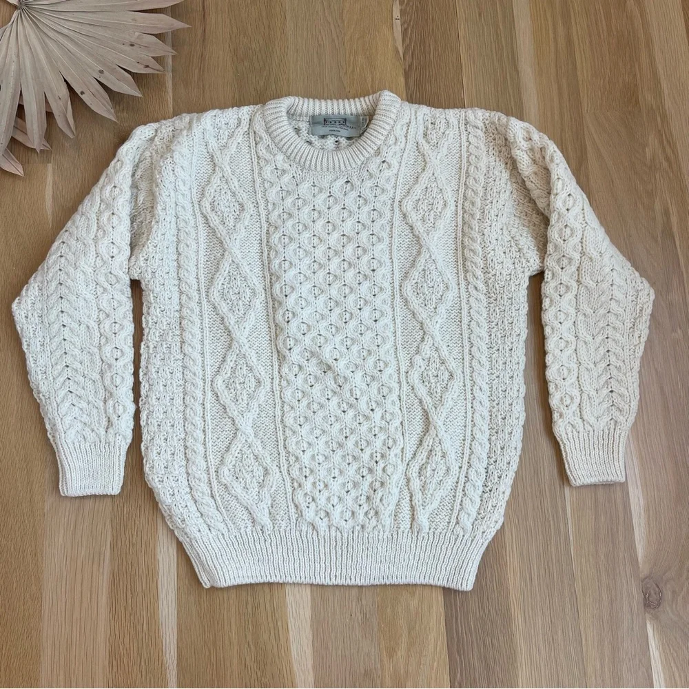 Aran Sweater Market 100% Pure New Wool Fisherman Cable Knit Chris Evans Sweater